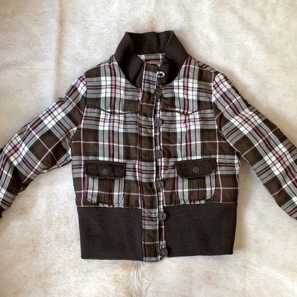 VINTAGE Rare 90s “Virgin Only” Plaid Bomber Jacket in Brown & Pink - Picture 1 of 14